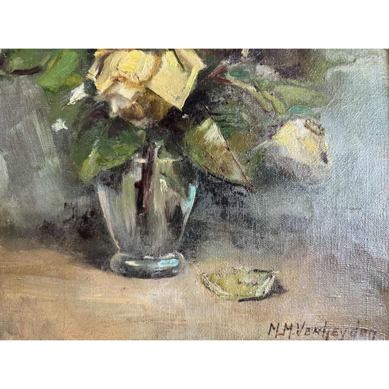 M-M VERHEYDEN ‘Bouquet of yellow roses’ still life painting, painting oil on canvas, 20th century