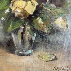 M-M VERHEYDEN “Boeket gele rozen” stilleven, schilderij olieverf op doek, 20e eeuw