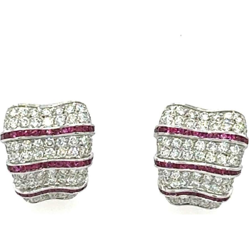 Boucles d'Oreilles Or Blanc Diamants & Rubis"