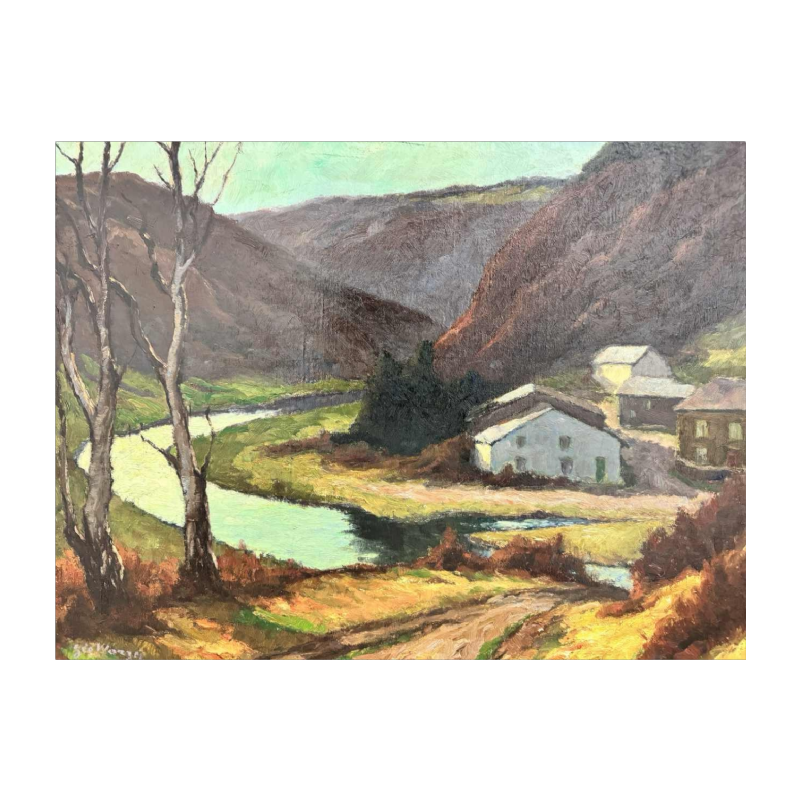 Géo WARZEE " Landschap van de Ardenne " schilderij olieverf op doek