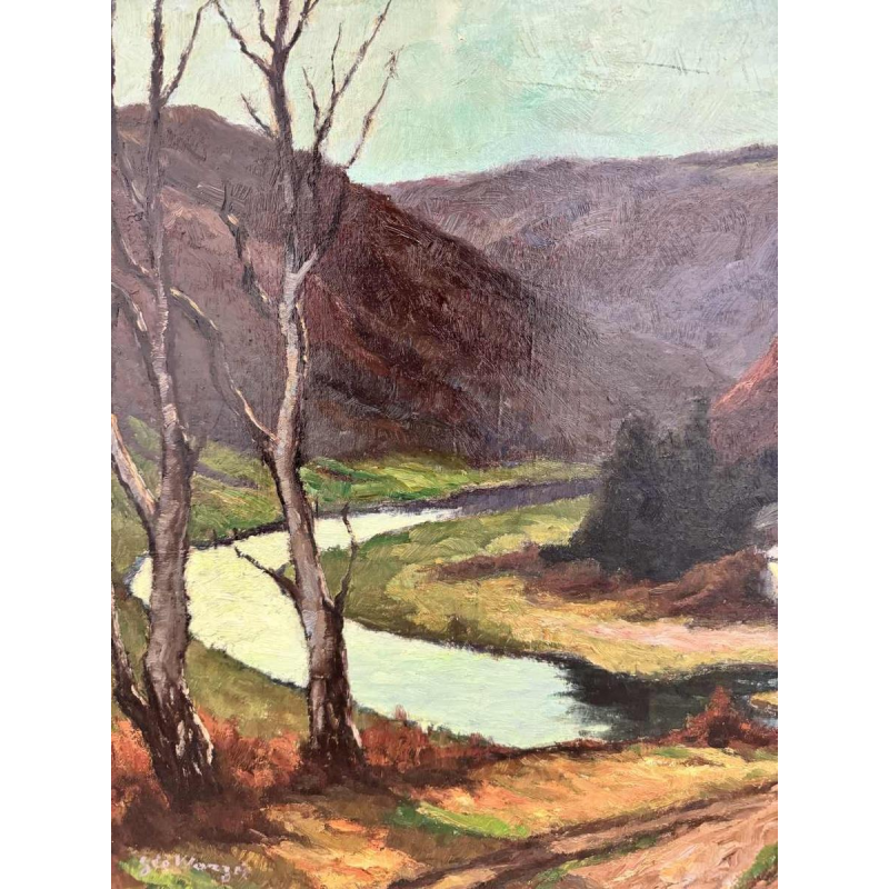 Géo WARZEE " Landschap van de Ardenne " schilderij olieverf op doek