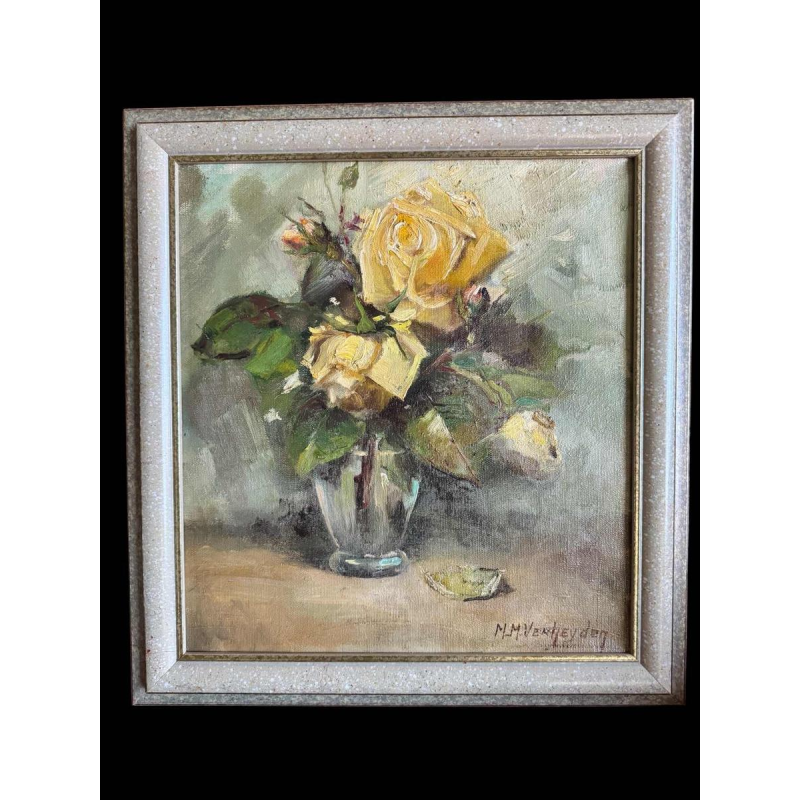 M-M VERHEYDEN ‘Bouquet of yellow roses’ still life painting, painting oil on canvas, 20th century
