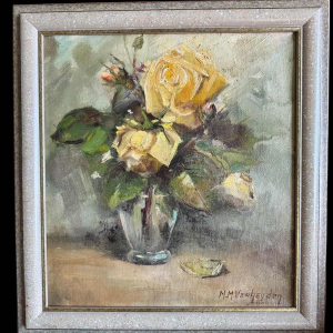 M-M VERHEYDEN ‘Bouquet of yellow roses’ still life painting, painting oil on canvas, 20th century