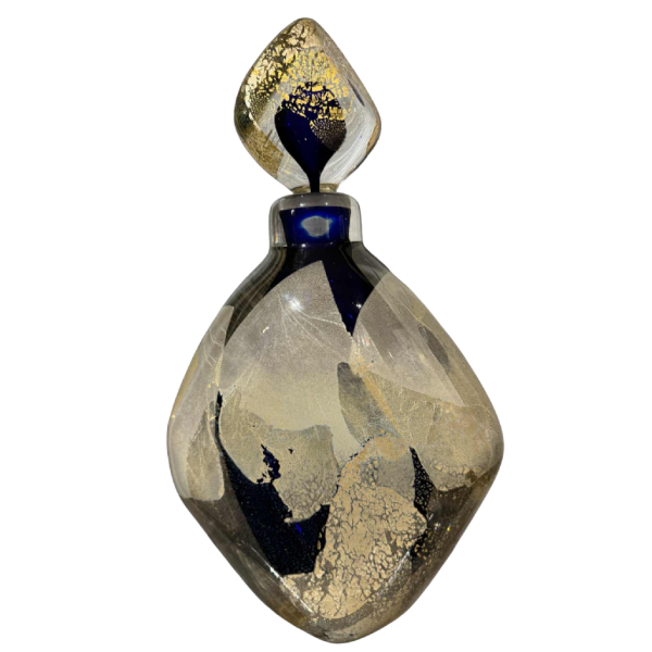 PIERRE MARION, large bottle / lined crystal sculpture with gold inlay, France ca 1980