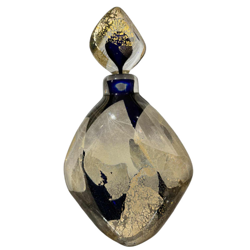 PIERRE MARION, large bottle / lined crystal sculpture with gold inlay, France ca 1980