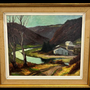 Géo WARZEE " Landschap van de Ardenne " schilderij olieverf op doek