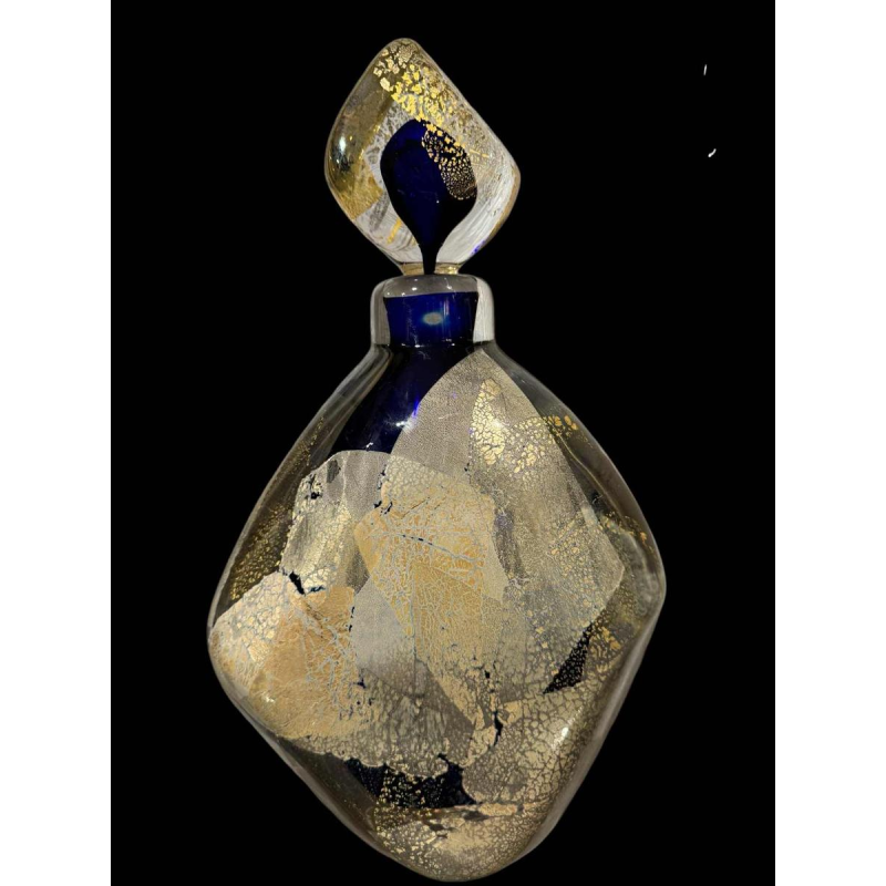 PIERRE MARION, grand flacon / sculpture en cristal doublé avec incrustation dor, France ca 1980