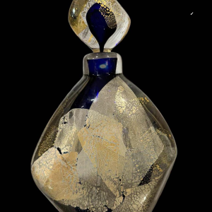 PIERRE MARION, large bottle / lined crystal sculpture with gold inlay, France ca 1980