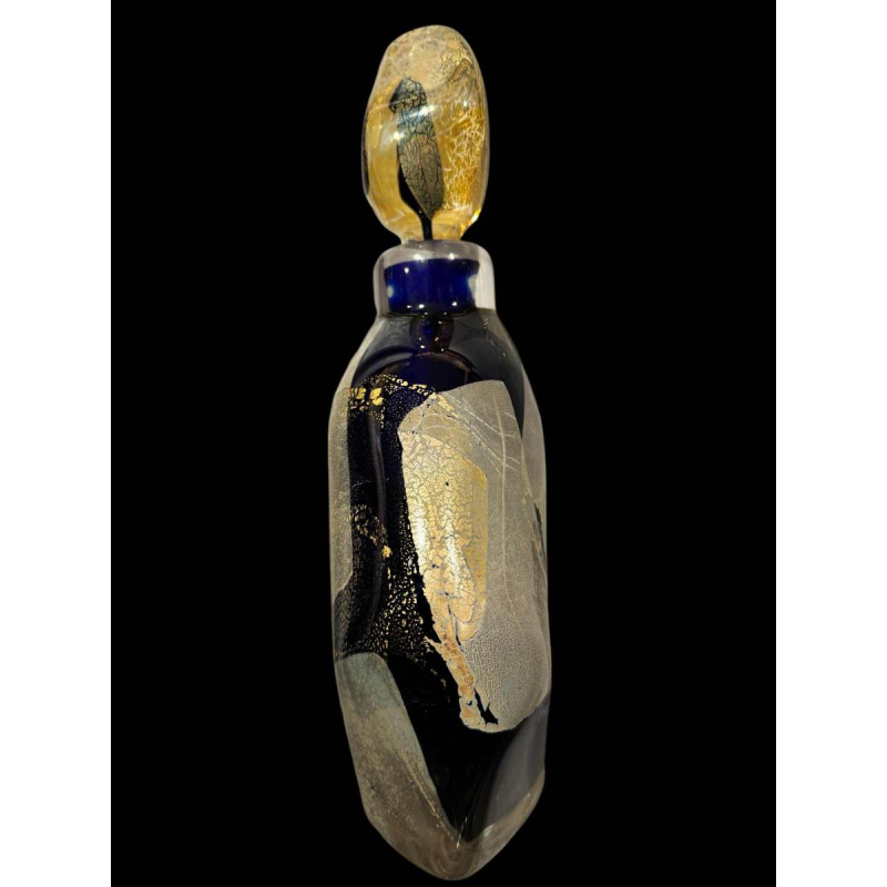PIERRE MARION, large bottle / lined crystal sculpture with gold inlay, France ca 1980