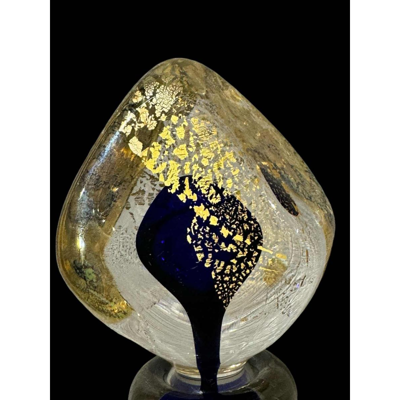 PIERRE MARION, grote fles / kristallen sculptuur met goud inleg, France ca 1980