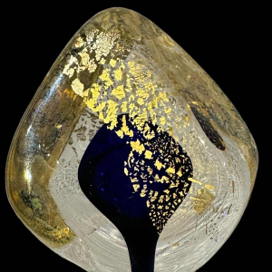 PIERRE MARION, large bottle / lined crystal sculpture with gold inlay, France ca 1980