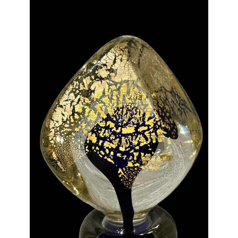 PIERRE MARION, grand flacon / sculpture en cristal doublé avec incrustation dor, France ca 1980