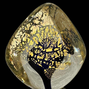 PIERRE MARION, large bottle / lined crystal sculpture with gold inlay, France ca 1980