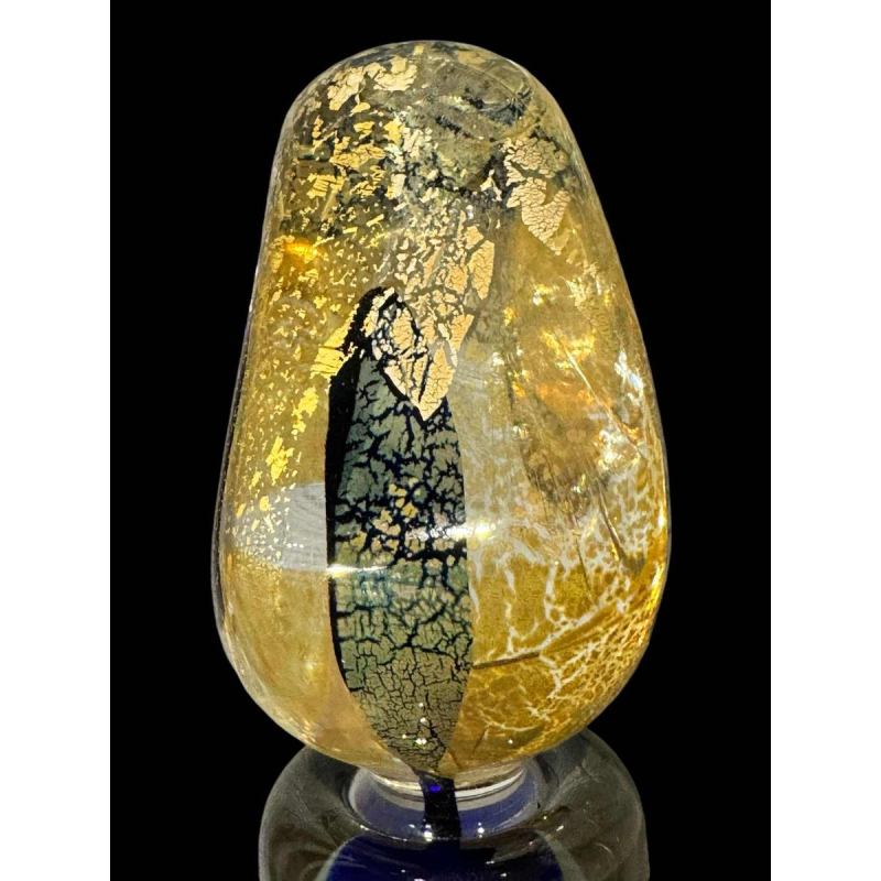 PIERRE MARION, large bottle / lined crystal sculpture with gold inlay, France ca 1980