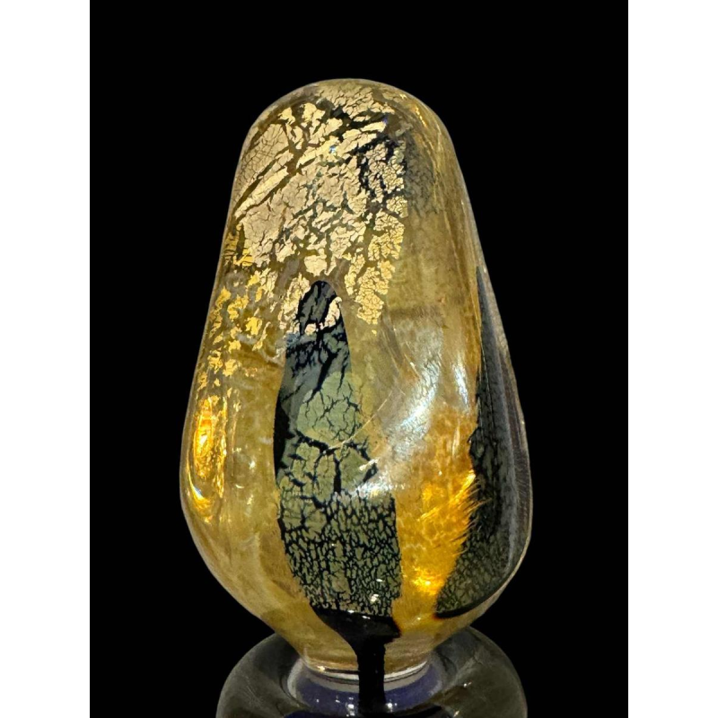 PIERRE MARION, large bottle / lined crystal sculpture with gold inlay, France ca 1980