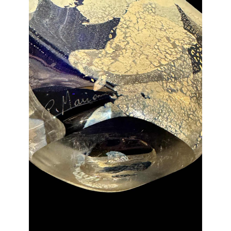 PIERRE MARION, grote fles / kristallen sculptuur met goud inleg, France ca 1980