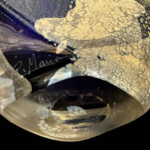 PIERRE MARION, large bottle / lined crystal sculpture with gold inlay, France ca 1980