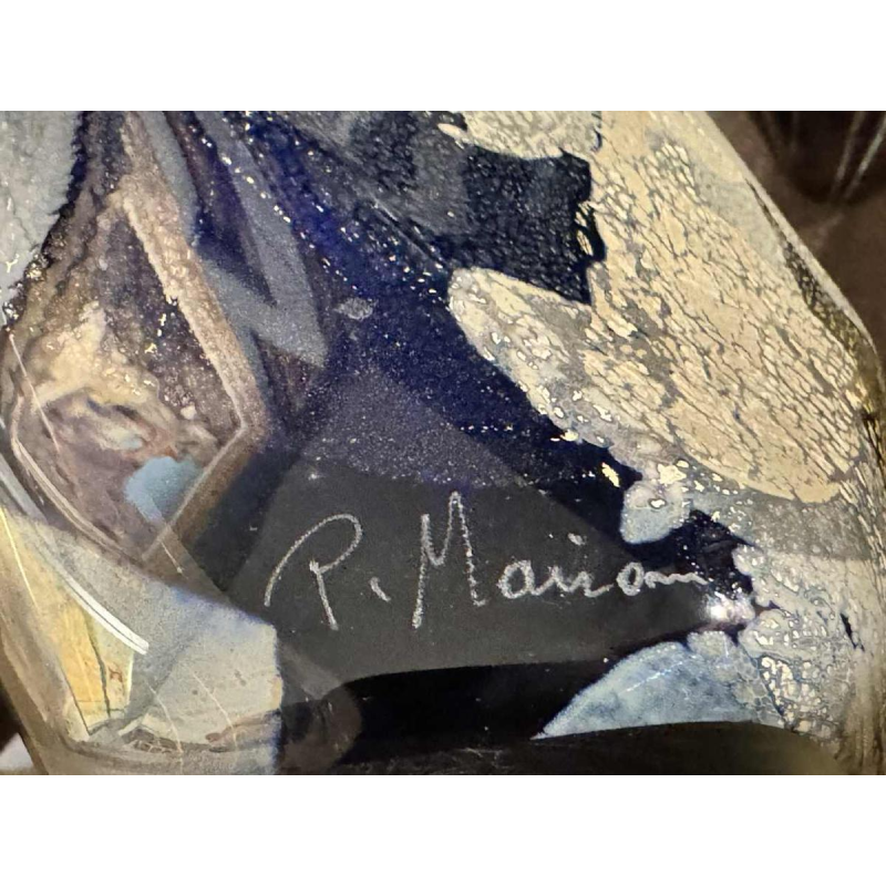 PIERRE MARION, grote fles / kristallen sculptuur met goud inleg, France ca 1980