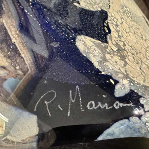 PIERRE MARION, large bottle / lined crystal sculpture with gold inlay, France ca 1980