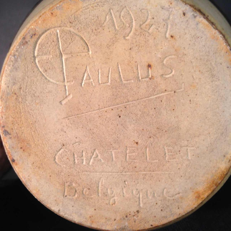 Eugene Paulus, rare African Art Deco vase, Bouffioulx CHATELET sandstone, 1927