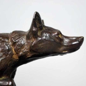 Art Deco brons van de Franse beeldhouwer Louis Riche "De jager en zijn hond".
