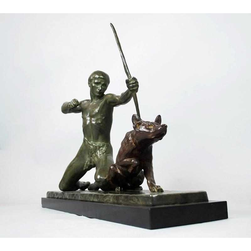 Bronze art-déco de Louis Riche sculpteur Français " le Chasseur et son Chien".