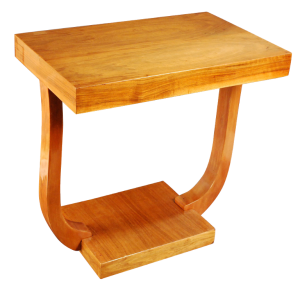 Art Deco walnoot gefineerde DE COENE kolomtafel met "viool" poten - circa 1930