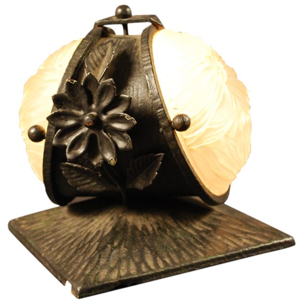 Lampe Art Déco en fer forgé et verres pressés moulés - circa 1925