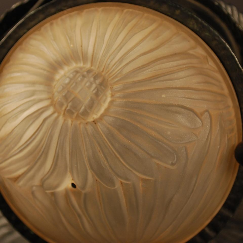 Art Deco lamp van smeedijzer en gegoten persglas - circa 1925