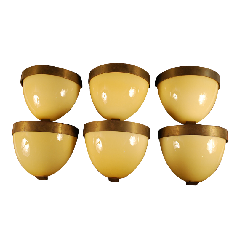 Jozé Ten Have, 6 grandes appliques Modernistes Style Art Déco, Laiton & Opaline