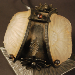 Art Deco table lamp, wrought iron and moulded pressed glass - circa 1925