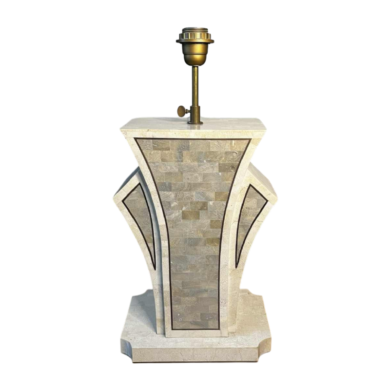 MAITLAND SMITH (USA) Hollywood Regency lamp base in tessellated stone & brass inlay, ca 1970