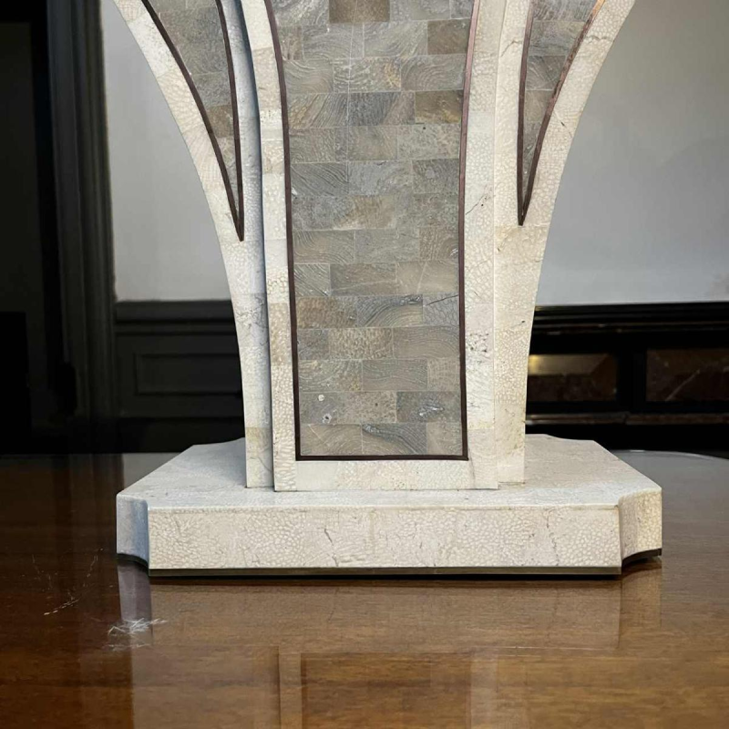 MAITLAND SMITH (USA) Hollywood Regency lamp base in tessellated stone & brass inlay, ca 1970