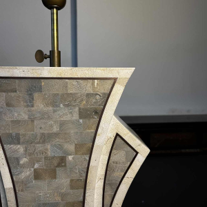 MAITLAND SMITH (USA) Hollywood Regency lamp base in tessellated stone & brass inlay, ca 1970