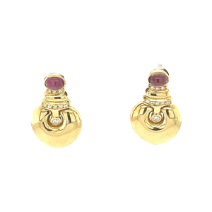 Pair of earrings, yellow gold, diamonds and rubies