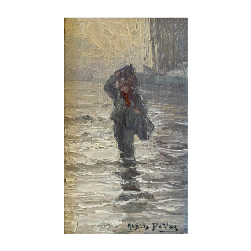Albert Isidore DEVOS « De retour de pêche » peinture huile sur bois