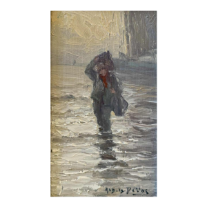 Albert Isidore DEVOS " Terug van vissen " olieverf op hout