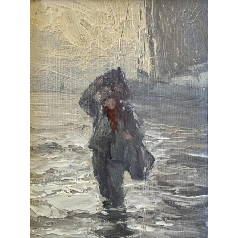 Albert Isidore DEVOS "Back from fishing" oil on wood