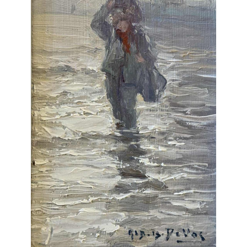 Albert Isidore DEVOS "Back from fishing" oil on wood