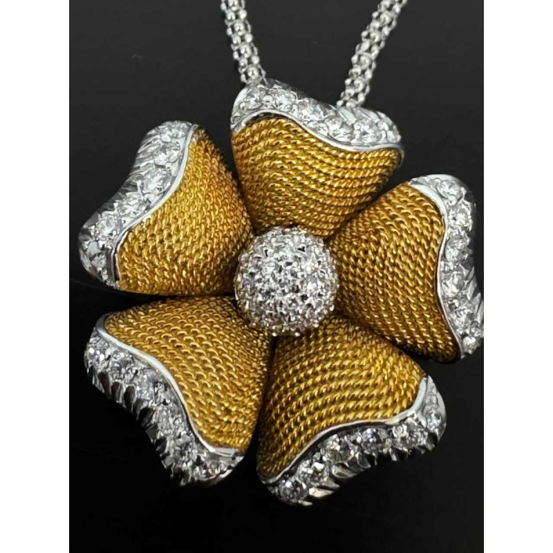 Pendentif 'Fleur' en or bicolore avec diamants