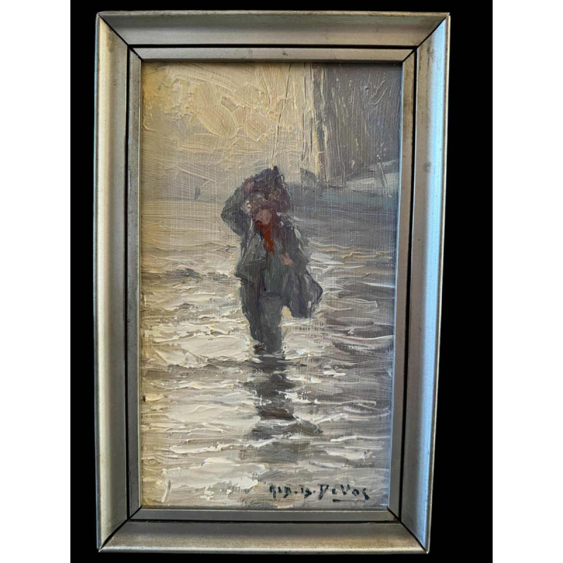 Albert Isidore DEVOS "Back from fishing" oil on wood