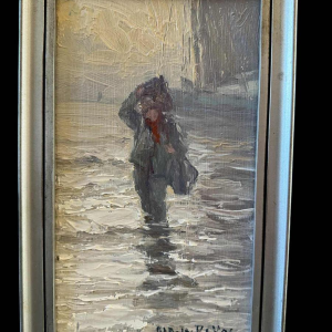 Albert Isidore DEVOS "Back from fishing" oil on wood