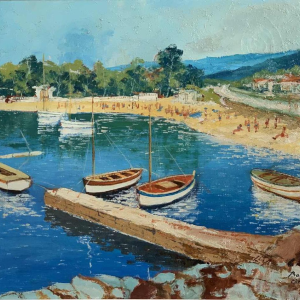 View of the beach of BOULOURIS oil on canvas from Marie Relin-Calot