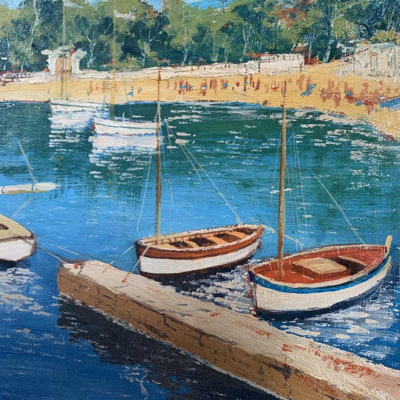 Plage animée à BOULOURIS huile sur toile de Marie Relin-Calot