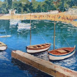 Plage animée à BOULOURIS huile sur toile de Marie Relin-Calot