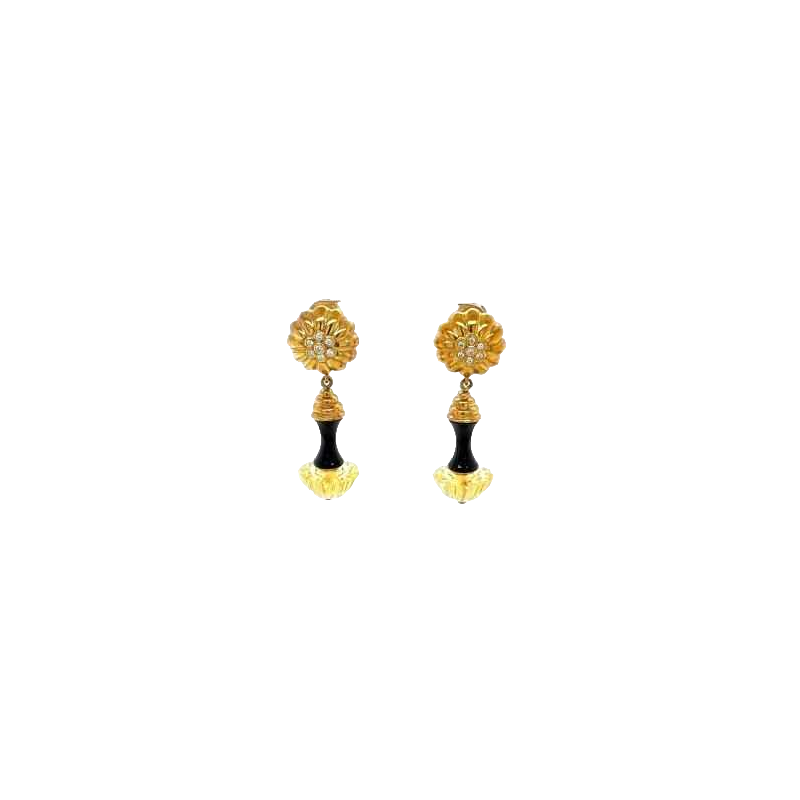 Paire de boucles d'oreilles or jaune 18k avec diamants et onyx noir