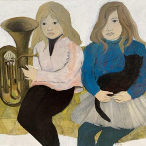 "Twee Zusters" grote olie op doek van Jeanne Salentiny (1924-2018)