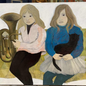 "Two sisters" huge oil on canvas from Jeanne Salentiny (1924-2018)