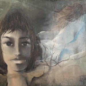 Luc Genot (1943-1995) face of a young woman oil on canvas