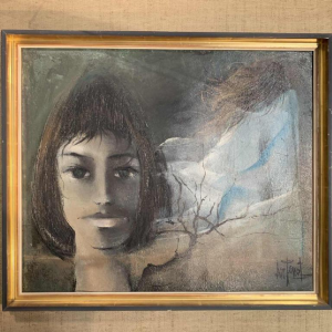 Luc Genot (1943-1995) gezicht van een jonge vrouw olieverf op doek